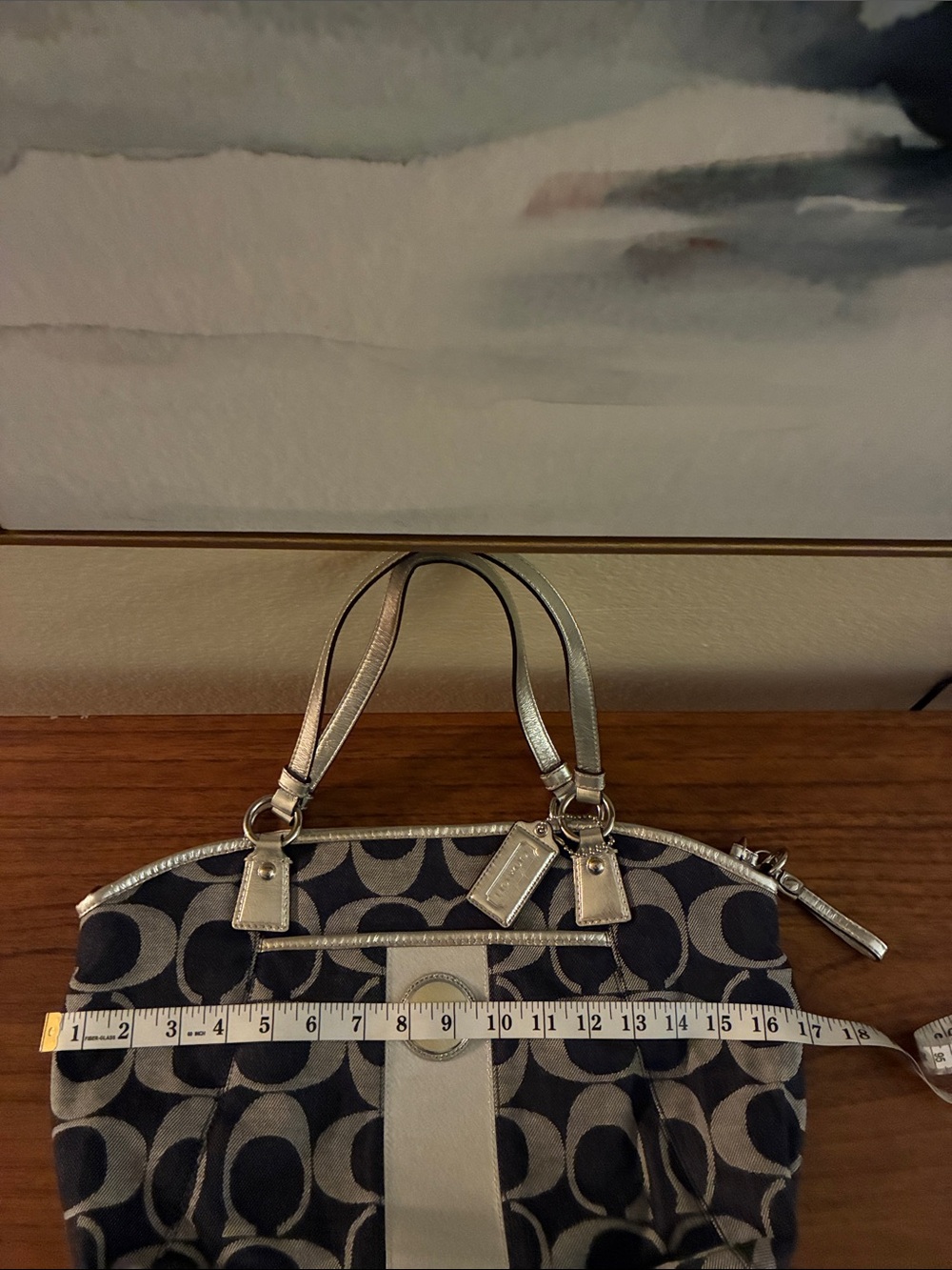 COACH Navy Signature Denim Canvas Tote with Silver Accents - Picture 7 of 8